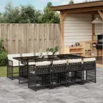 Set mobilier de grădină cu perne, 9 piese, negru, poliratan GartenMobel Dekor