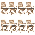 Scaune de grădină pliabile cu perne, 8 buc., lemn masiv acacia GartenMobel Dekor