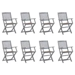 Scaune pliabile de exterior cu perne, 8 buc., lemn masiv acacia GartenMobel Dekor