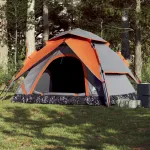 Cort camping cupolă 5 persoane, gri/portocaliu, setare rapidă GartenMobel Dekor