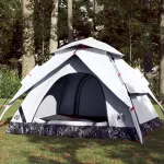 Cort de camping 3 persoane, alb opac, setare rapidă, țesătură GartenMobel Dekor