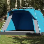 Cort de camping cabană 4 persoane albastru cu eliberare rapidă GartenMobel Dekor