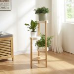 Suport plante Sastamala 78x35x35cm natur/alb cu 4 rafturi [en.casa] HausGarden Leisure