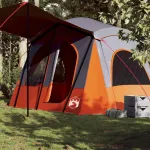 Cabină cort de camping 5 persoane gri și portocaliu impermeabil GartenMobel Dekor