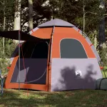 Cort camping cabană 4 persoane gri/portocaliu setare rapidă GartenMobel Dekor