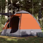 Cort camping cabană 4 persoane gri/portocaliu setare rapidă GartenMobel Dekor