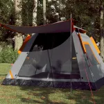 Cort camping cupolă 5 persoane, gri/portocaliu, setare rapidă GartenMobel Dekor