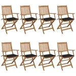 Scaune de grădină pliabile cu perne, 8 buc., lemn masiv acacia GartenMobel Dekor