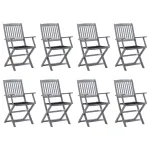 Scaune pliabile de exterior cu perne, 8 buc., lemn masiv acacia GartenMobel Dekor