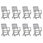 Scaune pliabile de exterior cu perne, 8 buc., lemn masiv acacia GartenMobel Dekor