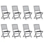 Scaune pliabile de exterior cu perne, 8 buc., lemn masiv acacia GartenMobel Dekor