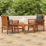 Set mobilier de grădină cu perne, 3 piese, lemn masiv acacia GartenMobel Dekor