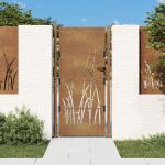 Poartă pentru grădină, 105x205 cm, oțel corten, model iarbă GartenMobel Dekor