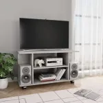 Comodă TV cu roți, gri beton, 80x40x45 cm, lemn prelucrat GartenMobel Dekor