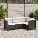 Set mobilier de grădină cu perne, 4 piese, negru, poliratan GartenMobel Dekor