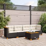Set mobilier de grădină cu perne, 5 piese, negru, poliratan GartenMobel Dekor
