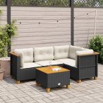 Set mobilier de grădină cu perne, 5 piese, negru, poliratan GartenMobel Dekor