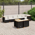 Set mobilier de grădină cu perne, 9 piese, negru, poliratan GartenMobel Dekor