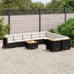 Set canapele de grădină cu perne, 10 piese, negru, poliratan GartenMobel Dekor