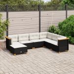 Set canapele de grădină cu perne, 7 piese, negru, poliratan GartenMobel Dekor