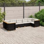 Set canapele de grădină cu perne, 7 piese, negru, poliratan GartenMobel Dekor