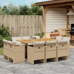 Set mobilier de grădină cu perne, 11 piese, bej, poliratan GartenMobel Dekor