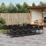 Set mobilier de grădină cu perne, 13 piese, negru, poliratan GartenMobel Dekor