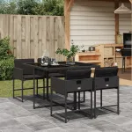 Set mobilier de grădină cu perne, 5 piese, negru, poliratan GartenMobel Dekor