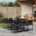 Set mobilier de grădină cu perne, 7 piese, negru, poliratan GartenMobel Dekor