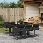 Set mobilier de grădină cu perne, 7 piese, negru, poliratan GartenMobel Dekor