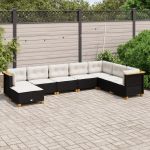 Set mobilier de grădină cu perne, 8 piese, negru, poliratan GartenMobel Dekor