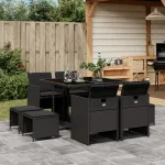 Set mobilier de grădină cu perne, 9 piese, negru, poliratan GartenMobel Dekor