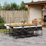 Set mobilier de grădină cu perne, 9 piese, negru, poliratan GartenMobel Dekor