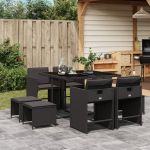 Set mobilier de grădină cu perne, 9 piese, negru, poliratan GartenMobel Dekor