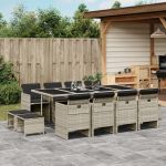 Set mobilier de grădină cu perne 13 piese gri deschis poliratan GartenMobel Dekor