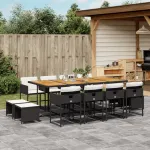 Set mobilier de grădină cu perne, 13 piese, negru, poliratan GartenMobel Dekor