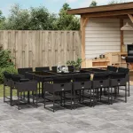 Set mobilier de grădină cu perne, 13 piese, negru, poliratan GartenMobel Dekor