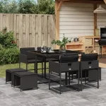 Set mobilier de grădină cu perne, 9 piese, negru, poliratan GartenMobel Dekor