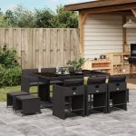 Set mobilier de exterior cu perne, 11 piese, negru, poliratan GartenMobel Dekor