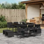 Set mobilier de exterior cu perne, 11 piese, negru, poliratan GartenMobel Dekor