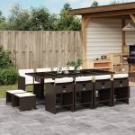 Set mobilier de grădină, 13 piese, maro, cu perne, poliratan GartenMobel Dekor
