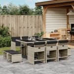 Set mobilier de grădină cu perne 11 piese gri deschis poliratan GartenMobel Dekor