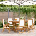 Scaune de grădină rabatabile 6 buc., textil alb crem/lemn masiv GartenMobel Dekor