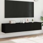 Comode TV de perete cu lumini LED, 2 buc., negru, 80x35x31 cm GartenMobel Dekor