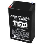 Acumulator AGM VRLA 6V 4,2A dimensiuni 70mm x 48mm x h 101mm F1 TED Battery Expert Holland TED002914 (20) SafetyGuard Surveillance