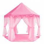 Cort de joaca pentru copii, Kruzzel, hexagonal, cu perdele, roz, 135x140 cm GartenVIP DiyLine