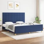 Cadru de pat cu tăblie, albastru, 180x200 cm, textil GartenMobel Dekor