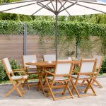 Set mobilier de grădină 7 piese textil alb crem/lemn masiv GartenMobel Dekor