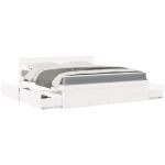 Pat cu sertare și saltea, alb, 180x200 cm, lemn masiv pin GartenMobel Dekor