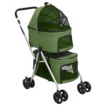 Cărucior pliabil câini 2 niveluri verde 83x48x97 cm textil GartenMobel Dekor